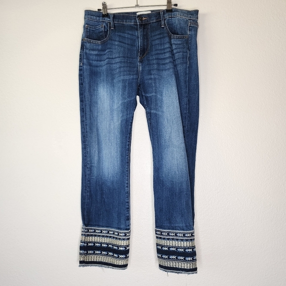 DRIFTWOOD Colette High Rise Straight Leg Cropped Embroidered Jeans 32 - Picture 2 of 5